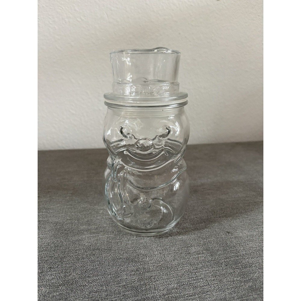 Christmas Snowman Apothecary Clear Glass Small 8" Candy Jar Canister Holiday